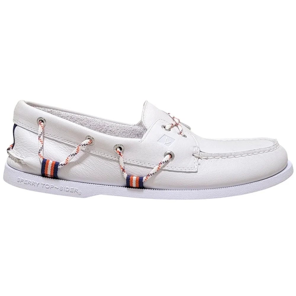 Sperry Men A/O Webbing Sport Boat Shoes Size US 11.5M Bone White Leather